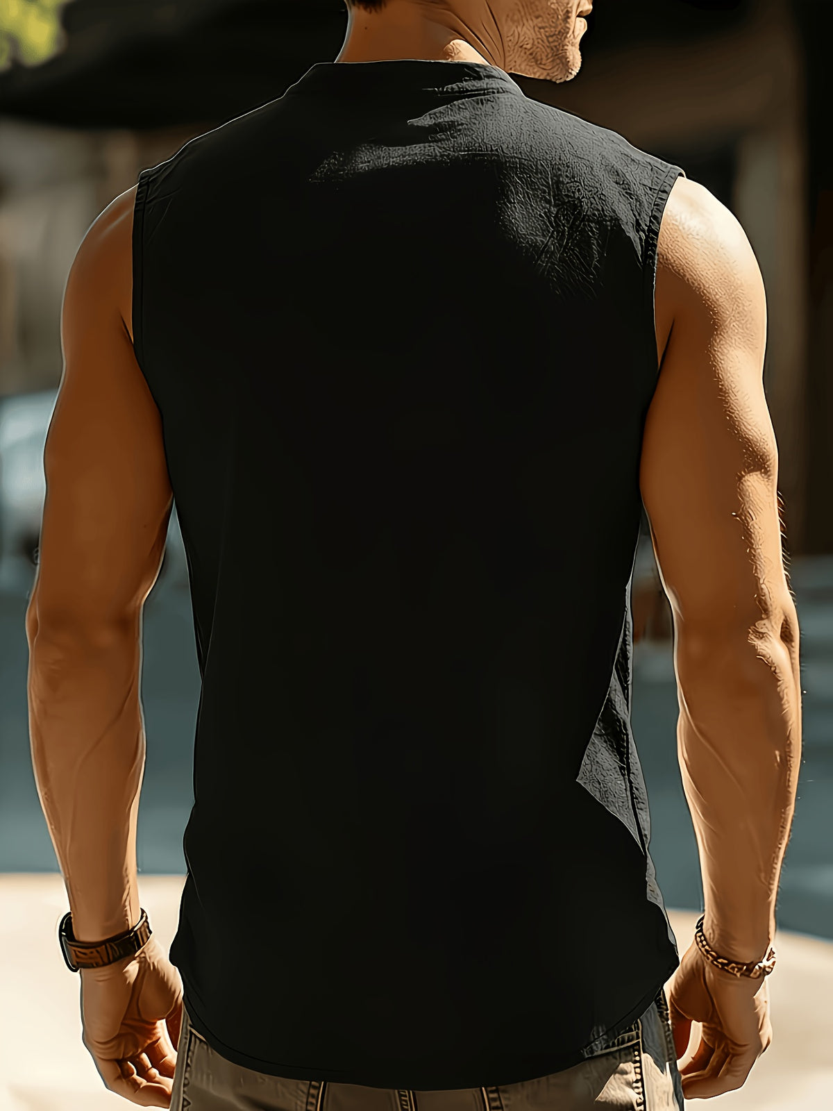 Men's Fashionable Casual Lightweight Breathable Sleeveless Henley Shirt - Summer Casual and Business Casual Vest - with Button- Collar - Suitable for Outdoor Activities, Beach, and Seaside - Regular Fit Men's Apparel Gift - Black