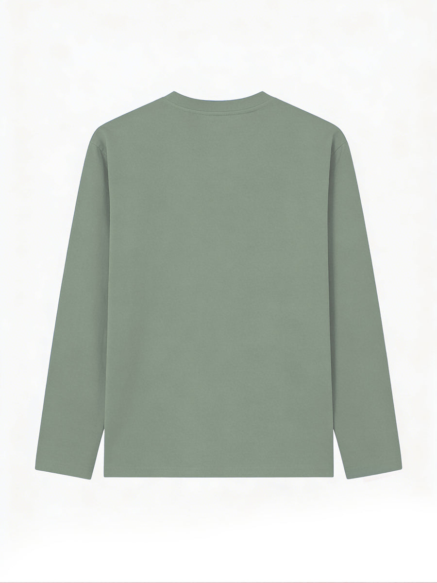 Women'S Fashion Casual Round Neck Long Sleeve T-Shirt, 100% with Lettered Stripe Pattern, Stylish Easy Comfortable Loose Fit - Green
