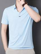New Men's Seamless Short-Sleeve Shirt, Suitable for Business Casual Wear, Ideal for Both Work and Formal Occasions, Casual and Comfortable Style - Light Blue