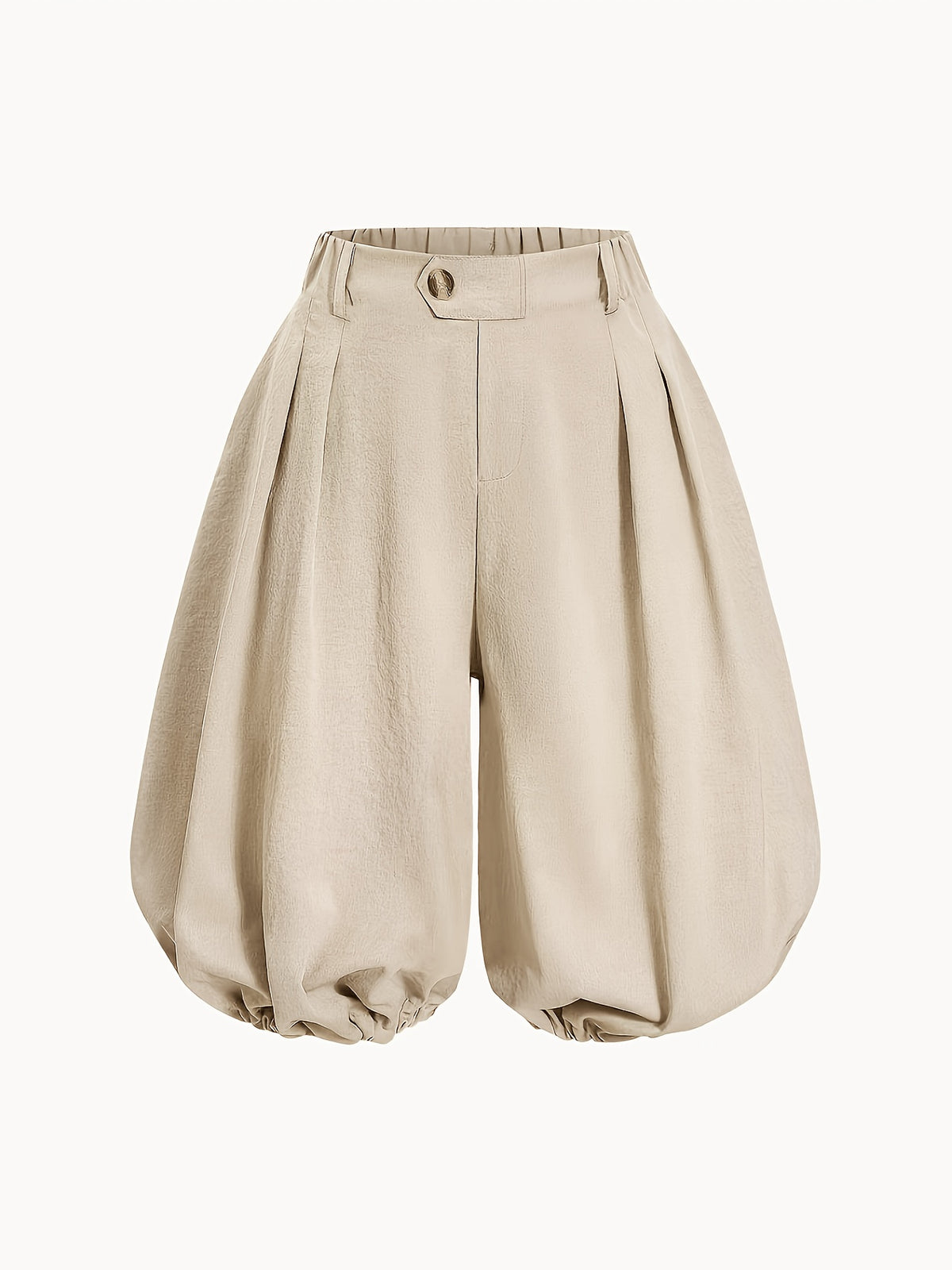 [ZLLZ] Women'S Summer High-Waist Loose Shorts with Button-Design Back Waistband, Casual Lantern Style Knee-Length Longer Shorts, Loose Fit for Daily Casual Wear - Khaki