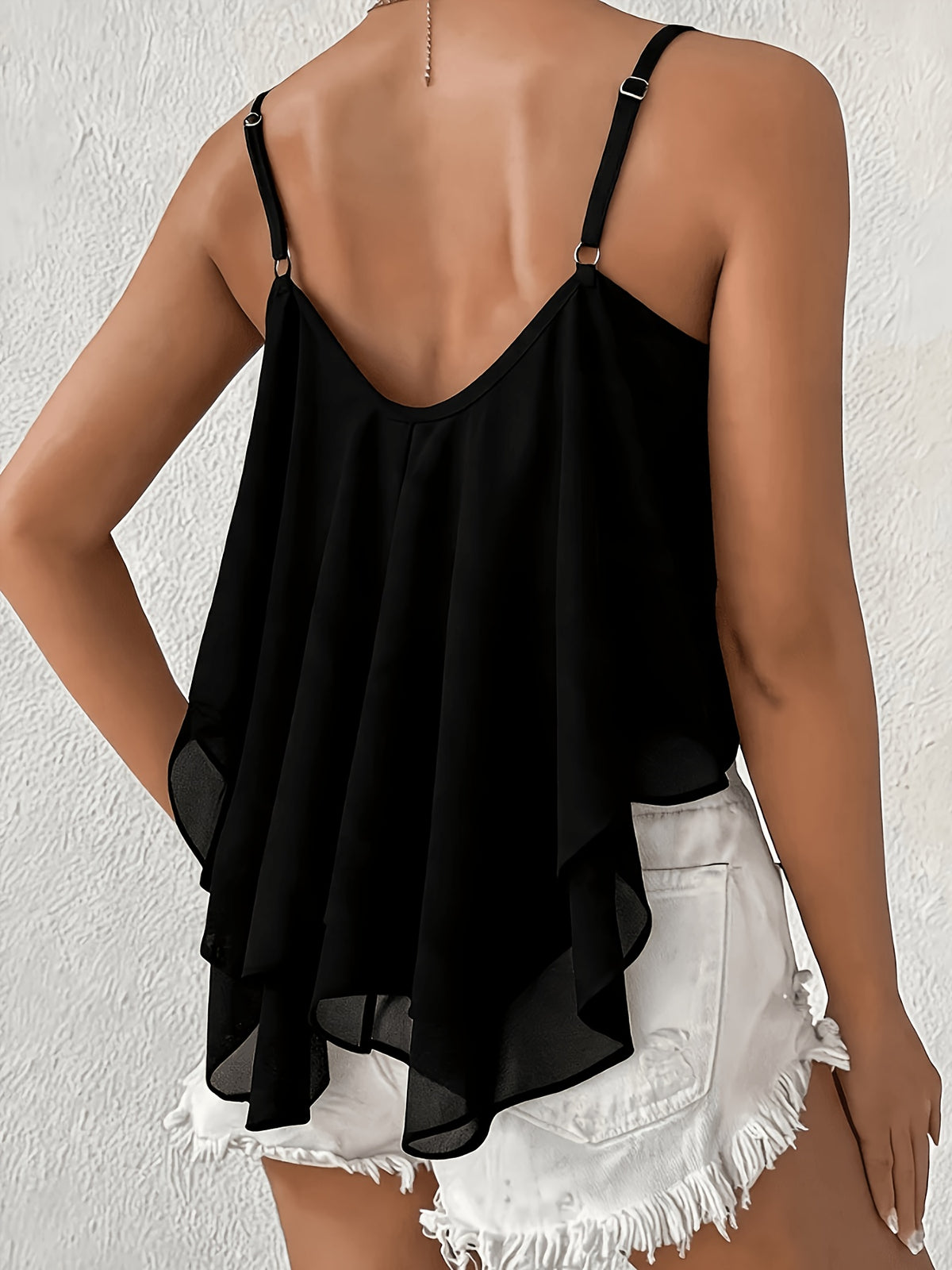 Ladies' Sleeveless Ruffled Camisole - Black