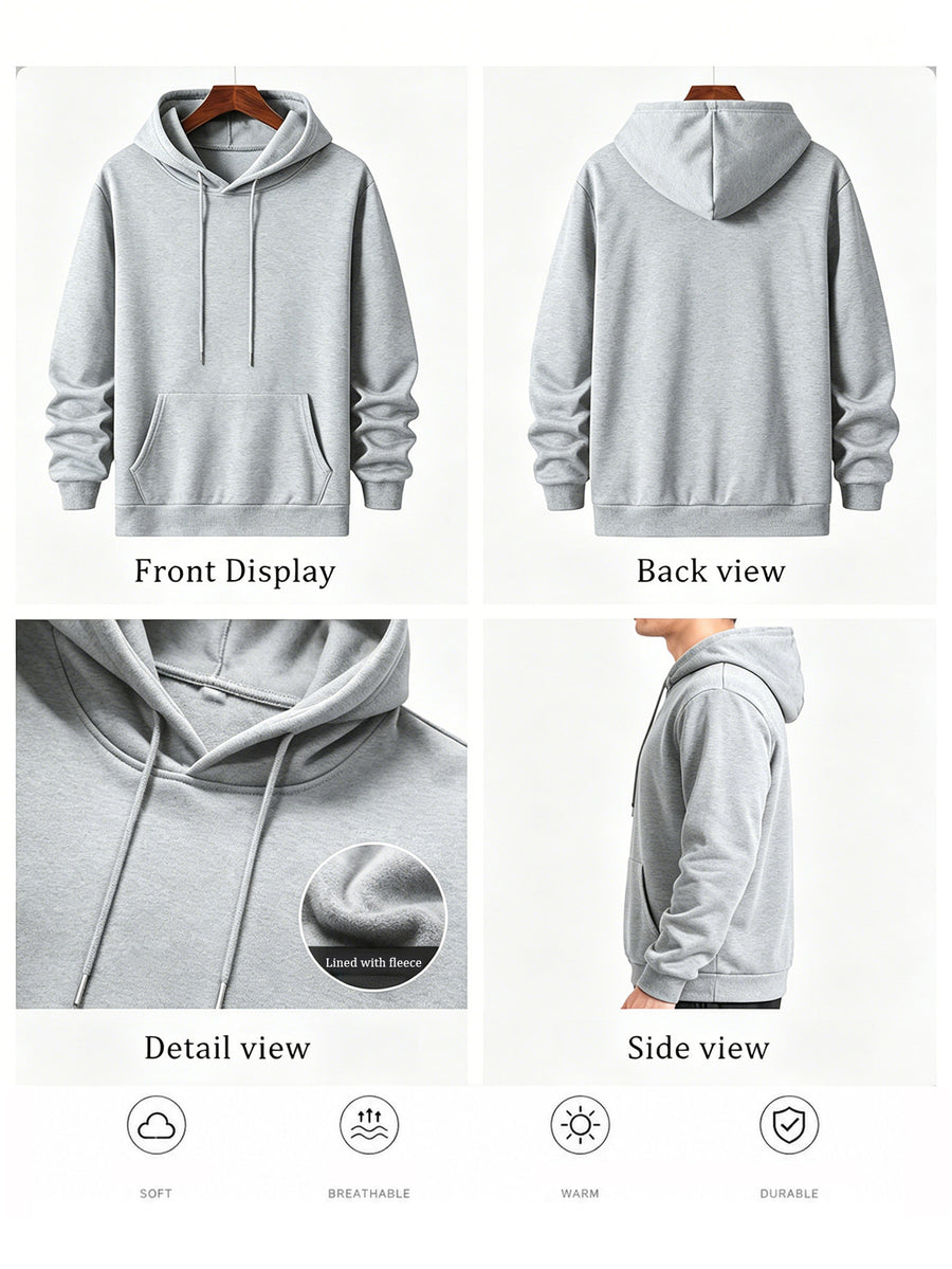 Men's Oversized Hooded Sweatshirt with NO Contrast Color Bold Letter Print, European and American Street Style Casual Sweatshirt - Light Grey