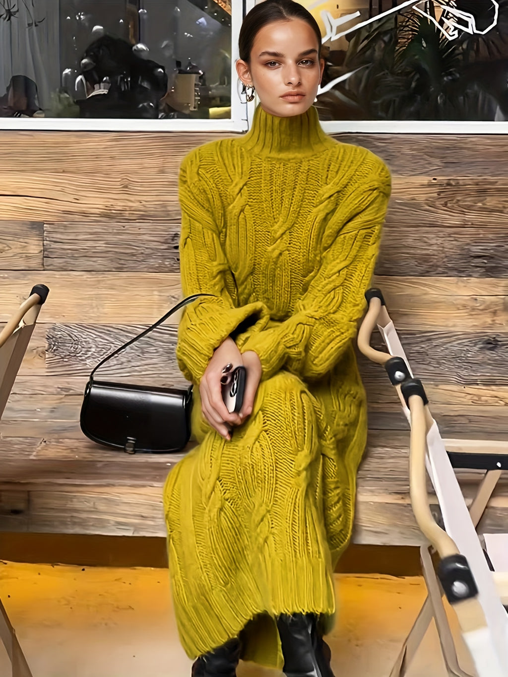 Women's Elegant Vintage Maxi Dress with High Neck & Twisted Rope Neckline - Loose A-Line H-Line Long Sleeve Dress for Fall/Winter Weddings, Parties, Special Occasions - Solid Color Dress in traditional fitting (No Padding/) - Matcha Color
