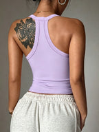 3pcs/set Y-back Cropped Tank Top, V-neck Sleeveless Slim-fit Basic T-shirt, Suitable for Daily and Casual Wear, Yoga, Running, Fitness, Stretchy Athletic Workout Tank Top, Breathable - White+purple+black