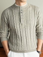 Men's 2-in-1 Look Henley Neck Cable Knit Sweater, Suitable for Commuting and Daily Wear, Ideal for Wearing Alone in Spring and Autumn, or as a Layering Piece in Winter. -SINBOS - Apricot Flower