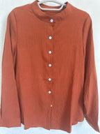 Elegant Special Edition Women'S Blouse - Long Sleeve Button-Up Solid Shirt, Breathable, Comfortable, Soft, Round Neck, Medium Stretch And Machine Washable, Suitable for Office, Commute, Or Formal Events, Refined Casual - Coral