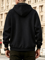 Men's Full-Zip Hoodie, Geometric Patchwork Loose Fit Long Sleeve Hooded Sweatshirt, Casual Streetwear Outerwear with Side Pockets, Thick and Soft Fabric Jacket, Suitable for Daily Walks, Gym, Sports, Outings, and Urban Streetwear - Black