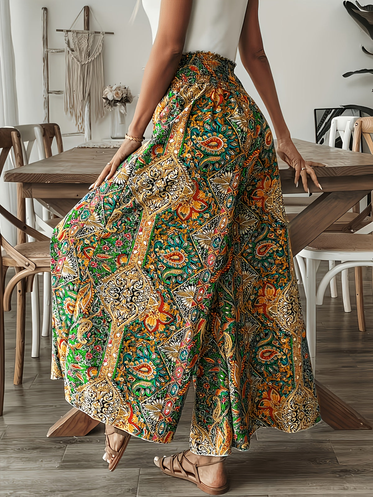 New Women'S Fashion Casual Sexy Generous Elegant Random Print Waist-Cinching Wide-Leg Shorts Skirt - Multicolor 1