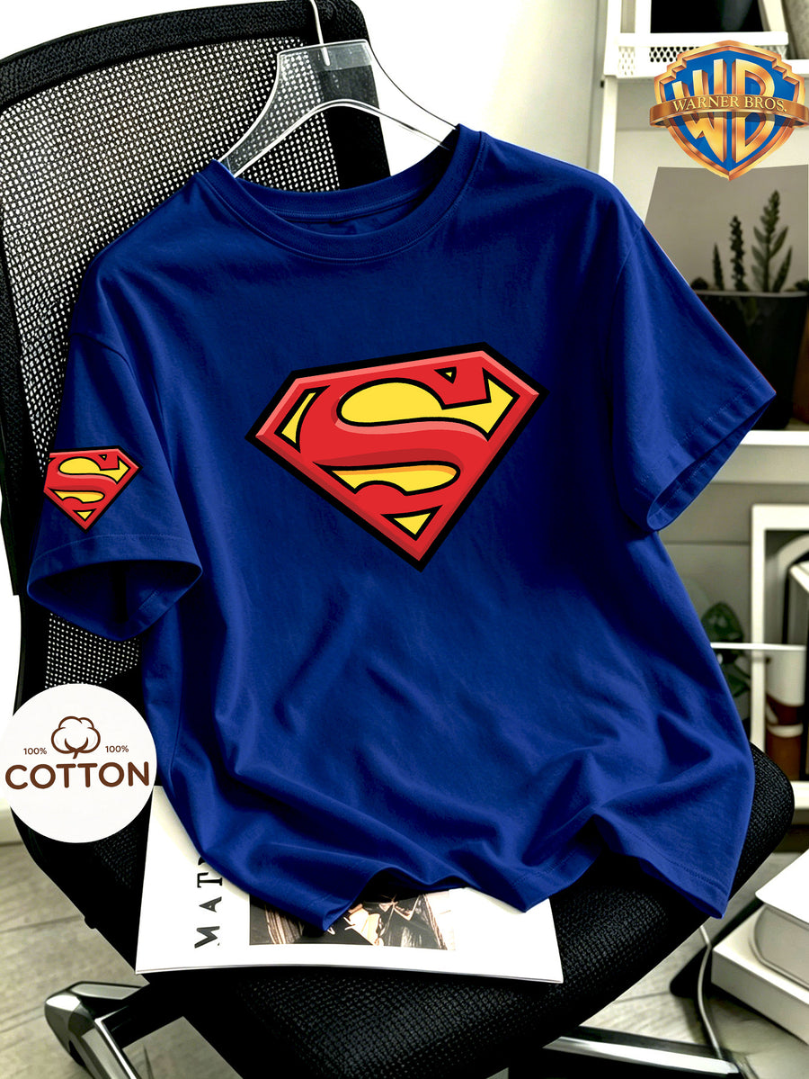 100%, DC Superman Logo Classic Running Men'S Print for Spring, Summer, Autumn, Men'S And Women'S Short Sleeved T-Shirt, Round Neck Comfortable Top, Soft And Comfortable Fabric, Perfect for Home, Sports, Outdoor, Casual - Royal Blue
