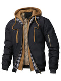 Spring Autumn Men'S Jacket Outerwear Plaid Hooded Cardigan Sports Casual Preppy Fashion - Black