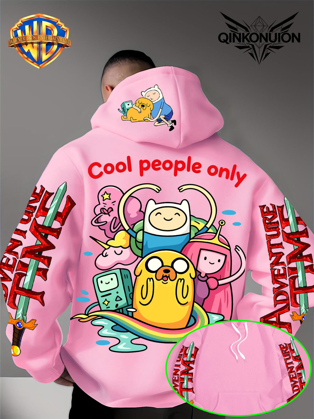 Warner Official Men'S Hoodie, Colorful Water Play Fun Anime Printed Design for All, Machine Washable, Warm And Casual for Autumn And Winter, Daily Drawstring Hoodie, Multi-Functional Sports And Leisure Loose Fit - Pink Color