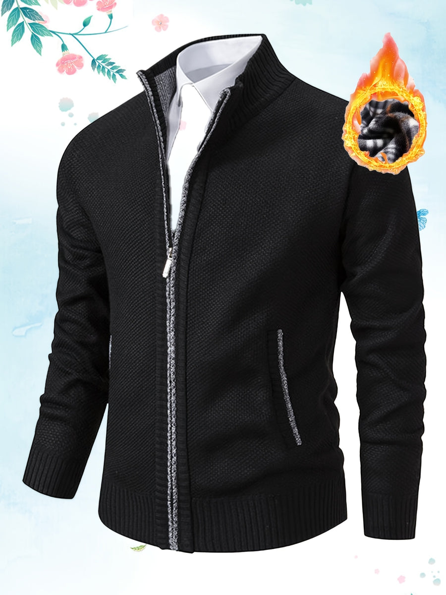 Single Casual Knitted Jacket with Stand-Up Collar And Smooth Zipper, Comfortable And Loose Retro Style, Versatile And Durable for Upper Body. (Includes Jacket) - Black