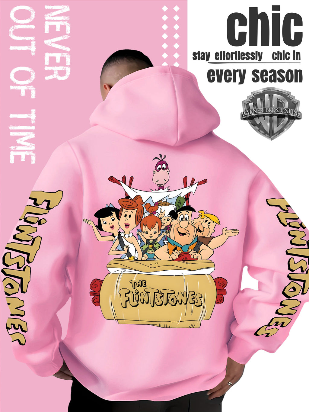 Men'S Hooded Sweatshirt, Cool American Retro Street Style, Classic Original Family Full Assembly Design, with Vintage Bold Font Decoration, Sleeve Theme Patterns, Machine Washable And Non-Deformable, Fall/Winter Skin-Friendly Warm Long Sleeve Top - Pink Color