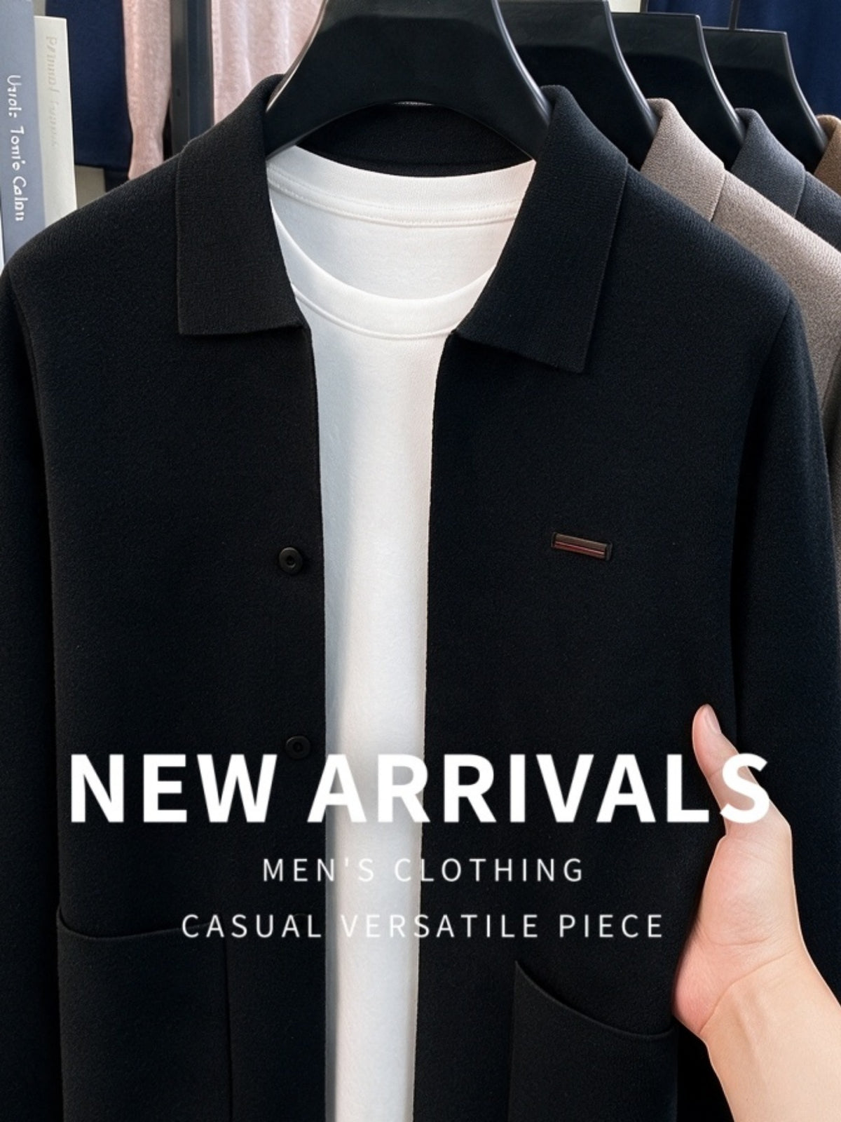 Men's Knitted Cardigan Coat, New Autumn/Winter Arrival, Thickened and Warm, Business Casual, Classic and Versatile, Solid Color Knitwear, Outdoor Leisure, Soft Fabric, Pullover Top MJ - Black