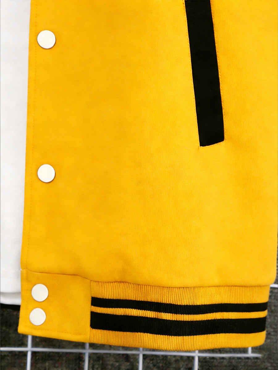 Men'S Trendy Baseball Jacket - LA WEST COAST Pattern - Contrast Sleeve Style - Button Closure And Stretch Fabric All-Season Versatile Comfortable Outerwear - Ideal for Outings, Travel, Friends Gatherings, And Commuting, Loose Fit Machine Washable - Bright Yellow