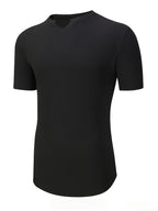 - Men'S Summer Trendy V-Neck Short-Sleeved T-Shirt, American Style Sports Fitness Breathable T-Shirt, Ribbed Slim Fit Casual Training Solid Color - Black