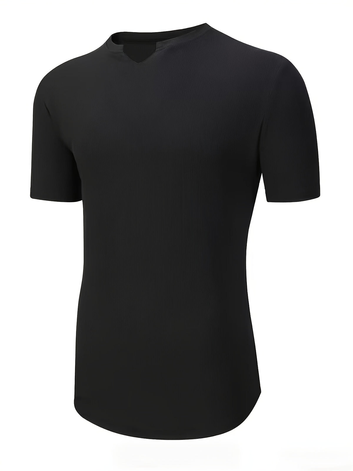- Men'S Summer Trendy V-Neck Short-Sleeved T-Shirt, American Style Sports Fitness Breathable T-Shirt, Ribbed Slim Fit Casual Training Solid Color - Black
