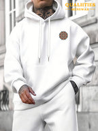 Men's "Mandala" Print Hooded Sweatshirt - Relaxed Fit, Simple and Distinctive Design, Loose Cut for Comfort and Style, Machine Washable Casual Pullover for Autumn/Winter, Suitable for Casual Wear, Hooded Sweater, Winter Apparel, Fashionable Design - White