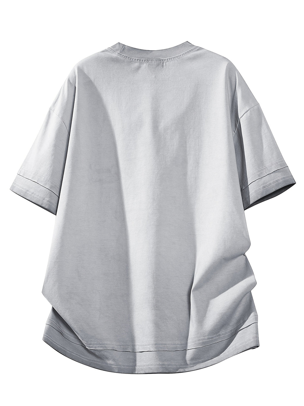 American-style Short-sleeve Men's Top, Featuring Gradient Fading and Distressed Effects, with a Fashionable Hem and Sleeve Patchwork Technique, Offering a Versatile Casual Streetwear Style - Light Grey