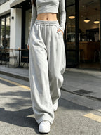 Spring And Autumn Drapey Loose Wide-Leg Athletic Pants for Women, Elastic Waist Drawstring High-Waist with Pockets, Easy All-Match Jogger Pants - Grey