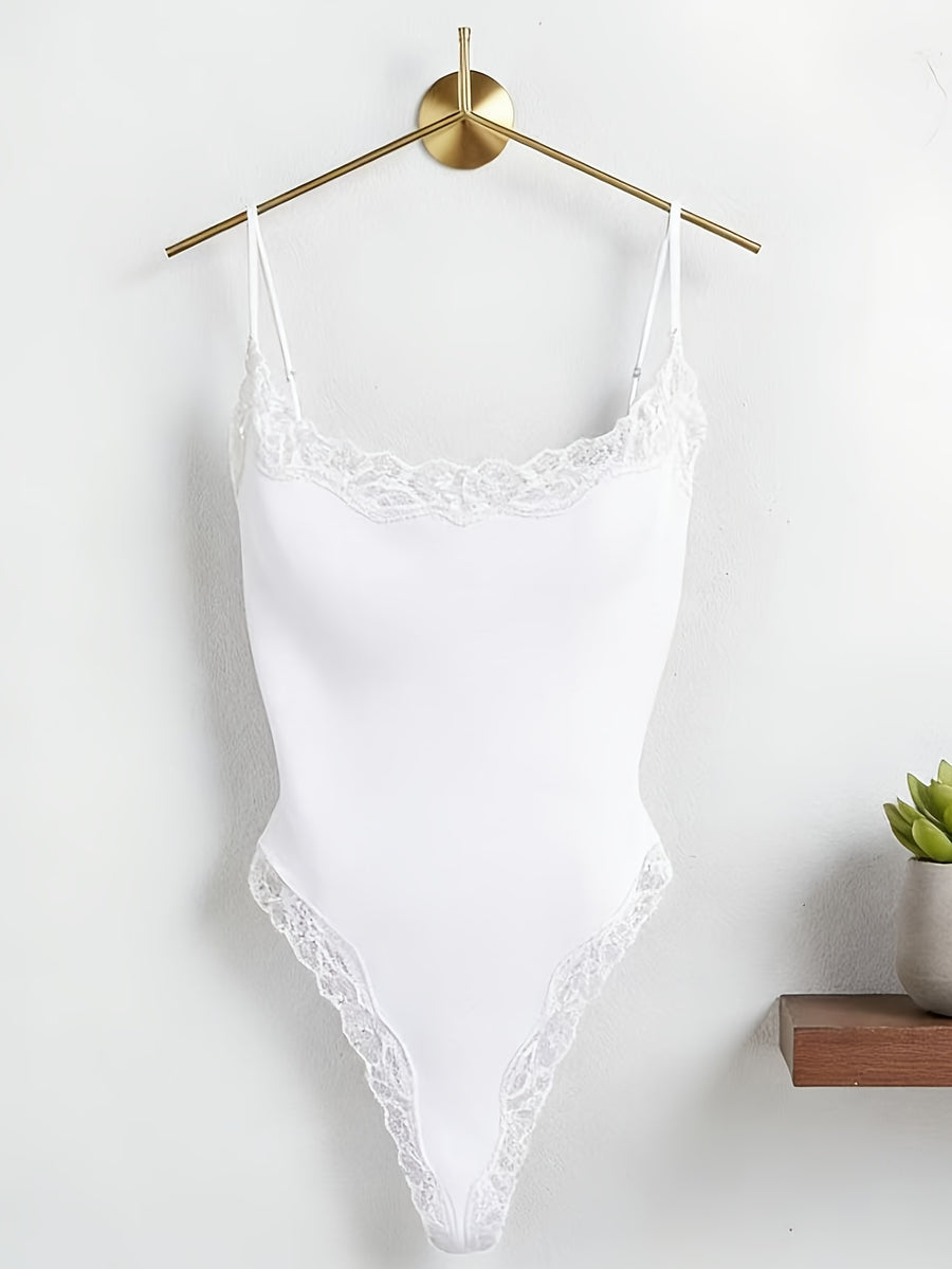 Women'S Minimalist Slim-Fit Suspender Jumpsuit Casual Solid Color Versatile Outfit Sleeveless Adjustable Thin Shoulder Strap Lace Hot Slim And Inner Base Shirt Sexy Waist-Cinching Jumpsuit - White