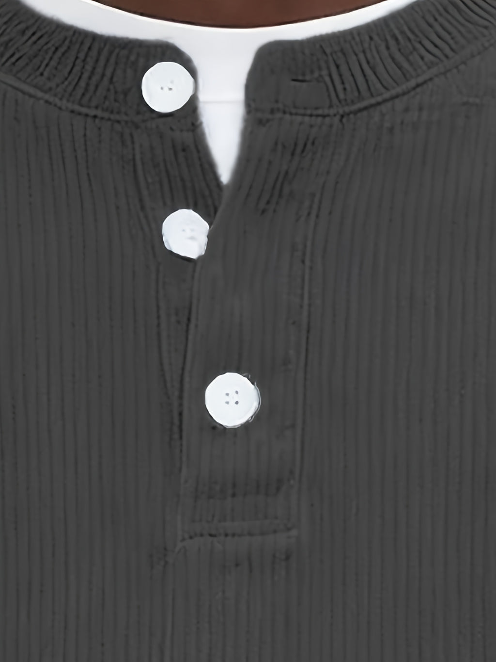 [Josh Mei Obm] Men'S Casual V-Neck Long Sleeve Loose Solid Color Henley Shirt, Welding Autumn'S Relaxed Feel Onto The Body, Lazy Daily Wear - Dark Gray