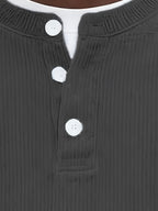 [Josh Mei Obm] Men'S Casual V-Neck Long Sleeve Loose Solid Color Henley Shirt, Welding Autumn'S Relaxed Feel Onto The Body, Lazy Daily Wear - Dark Gray