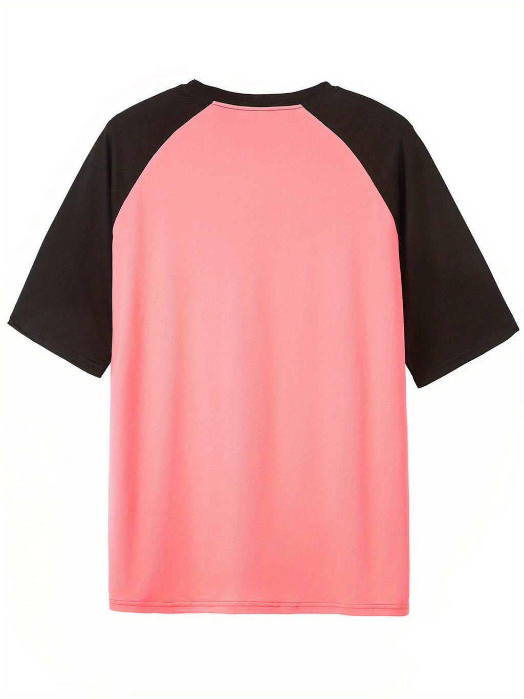 Women's Summer Fashion Loose-Fitting Pullover Short-Sleeve T-Shirt with Contrast Color Raglan Sleeves and Heart Print - Pink