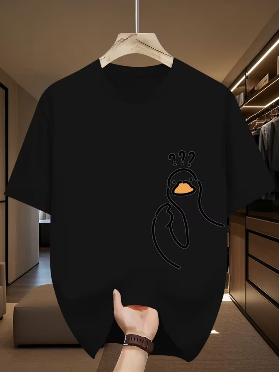 2026 New Popular Men'S Outdoor Casual Breathable Quick-Dry Sweat-Wicking High-Quality Printed Round-Neck Slightly Elastic T-Shirt, Loose Fit, Easy Care, Versatile Top - Black