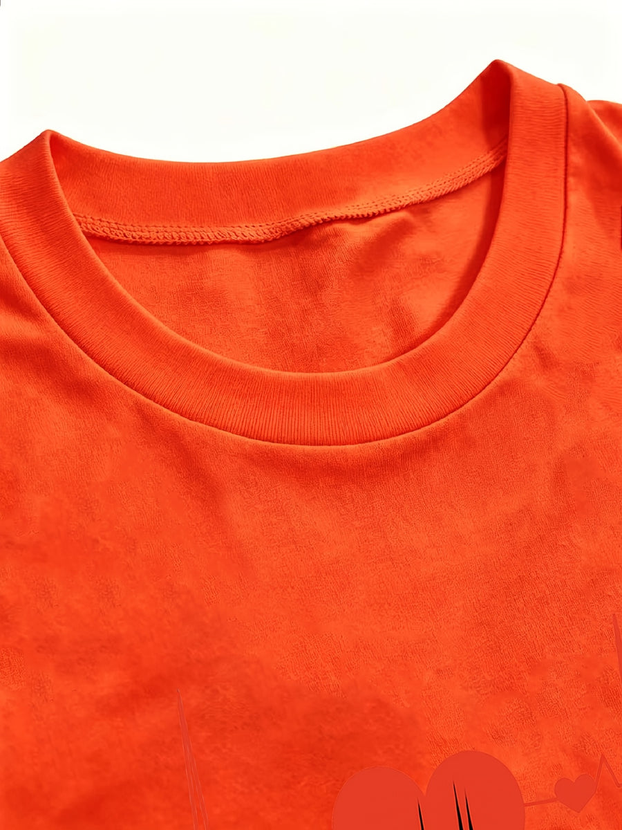 Summer New European And American Style Women'S Floral Print Loose Fit Casual Short Sleeve T-Shirt Top - Orange