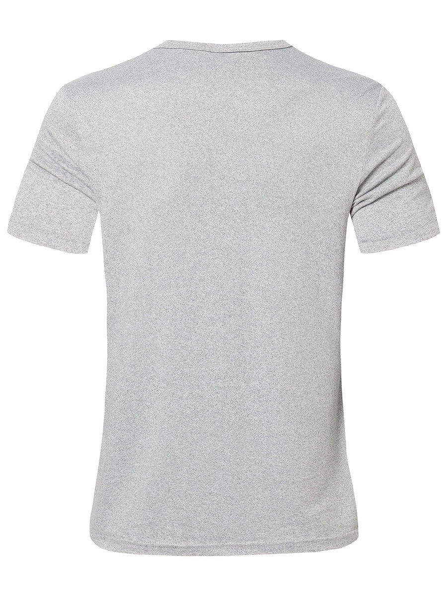 Men's Quick-Dry Moisture-Wicking Henley Shirt - Lightweight Breathable Stretch V-Neck Button-Front Collar T-Shirt Suitable for Gym, Outdoor, & Casual Wear, Solid Color Short Sleeve for Daily Activities & Summer Training (Machine Washable) - Light Grey
