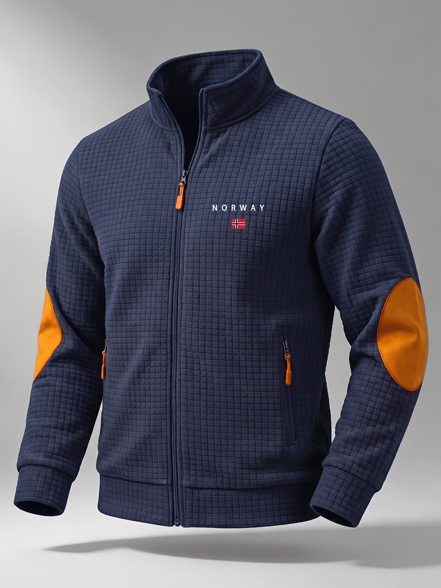 Pearson OBM 2pcs Autumn/Winter Men's Jacquard Long-Sleeve Cardigan Jacket, Fashionable Plaid Jacquard Textured Fabric, Comfortable Jacket Material, Suitable for Daily Outings, Outdoor Sports, Travel, and Vacations. Lightweight and Comfortable - Black+Navy Blue
