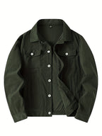 Men's Casual Long-Sleeve Shirt, Autumn/Winter Loose Fit Simple Solid Color Corduroy Layering Flannel Shirt, Vintage Style Top - Olive Green