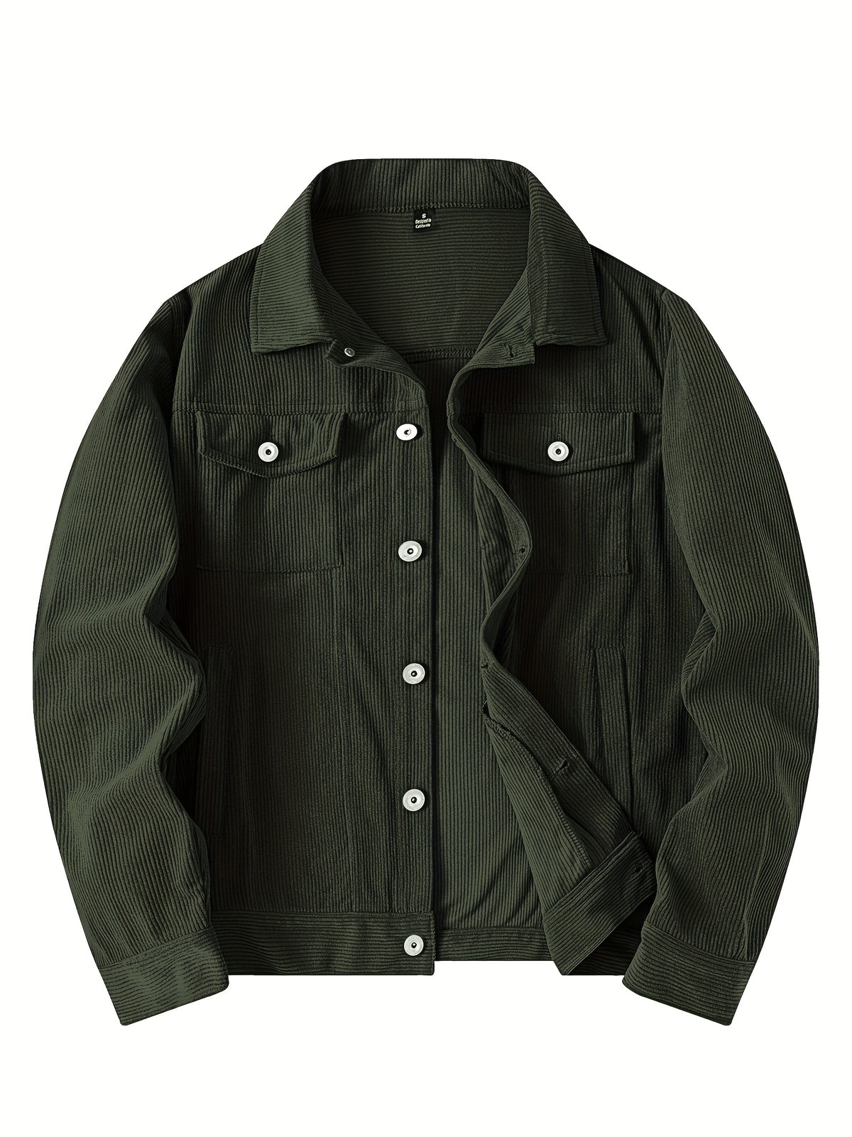 Men's Casual Long-Sleeve Shirt, Autumn/Winter Loose Fit Simple Solid Color Corduroy Layering Flannel Shirt, Vintage Style Top - Olive Green