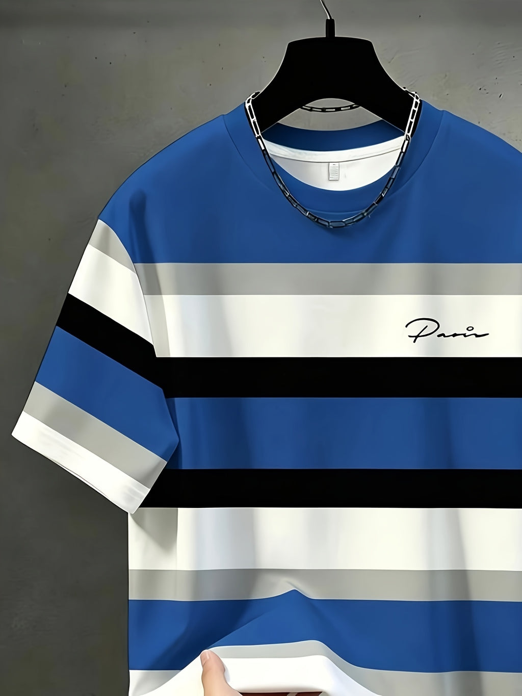 Printed Design, Non-textured Men's Casual Crew Neck T-shirt, Striped Color-block Pattern, Drapey and Stylish Top, Suitable for All Seasons, Breathable Regular Fit for Daily and Formal Wear - Crew Neck Casual Top, Comfortable to Wear, Pockets - Mixed Color 1