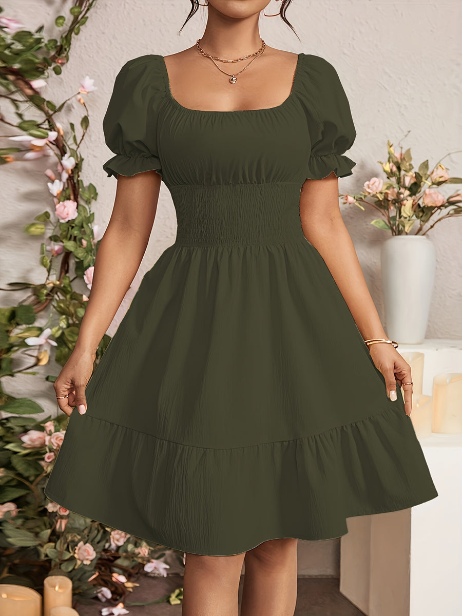 Fashionable Commuter A-Line Dress for Women - Army Green