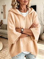 Women's Elegant Casual Style Cute and Sexy Hooded Sweatshirt, Cropped Batwing Sleeve Top, Short Sleeve, Mid-Sleeve Cardigan, Knitwear, Solid Color, Soft and Warm Sweater - Shrimp Pink