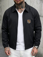 [Villa Le Water OBM] Autumn Men'S Badge Embroidered Shield Blazer, Suitable for Work, Outdoor Wear - Black