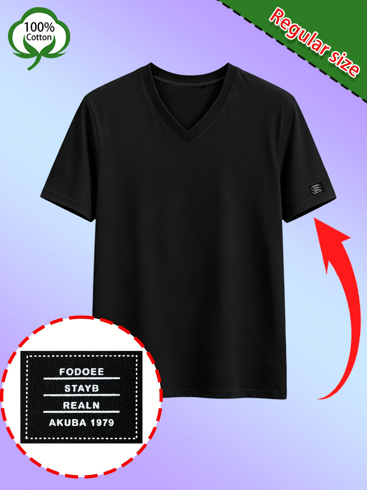 Men's High-Quality 100% Cotton V-Neck T-Shirt, Colorfast Washed, Resists Shrinkage and Fading, Solid Color Short-Sleeve Top for Middle-Aged Men, Suitable for Naps, Walks, Home, and Outdoor Wear - Black