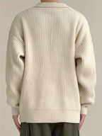Men's Casual Knit Cardigan - Solid Color, Button-Up with Lapel Collar, Loose Fit for Fall/Winter - Apricot