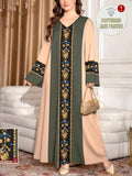 Women's Middle Eastern/European Ethnic Robe Dress - V-Neck -Line Maxi Dress with Arabic/Najdi Suitable for Daily Wear, Commuting, Parties | Loose Fit Long Sleeve Dress for, Hajj, Ramadan | Traditional Dress - ginger-colored
