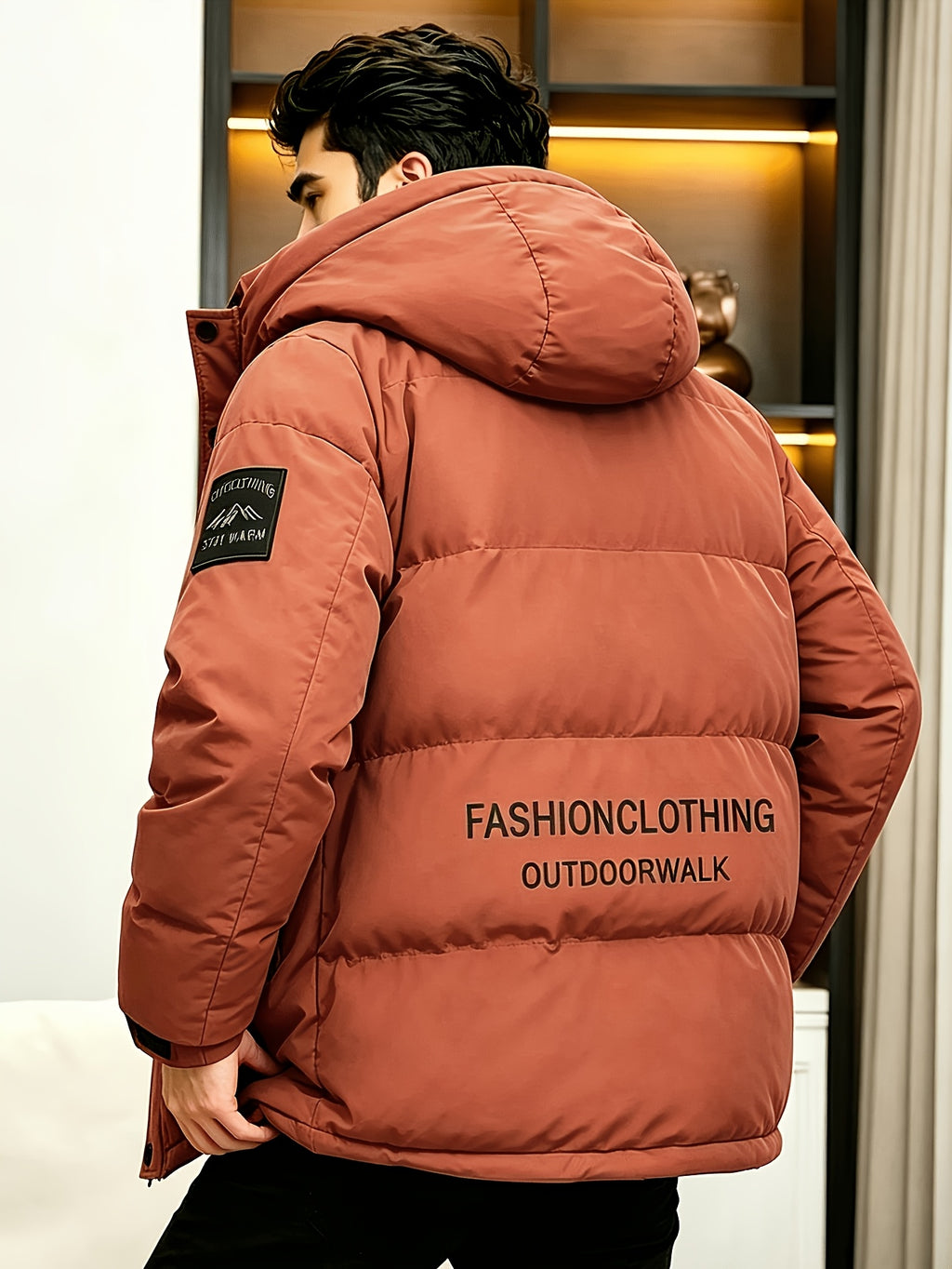 Men's New Long-Sleeve Windproof Thickened Warm Casual Hooded Jacket - Brick Red
