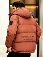 Men's New Long-Sleeve Windproof Thickened Warm Casual Hooded Jacket - Brick Red