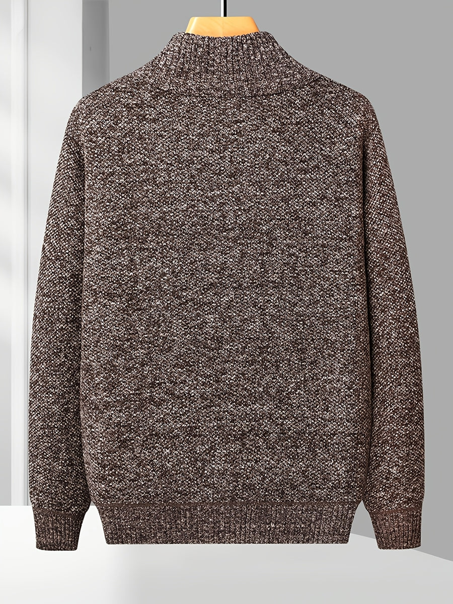 Easy And Casual Men'S Thick Knitted Cardigan, Autumn And Winter Stand Collar Zipper Top Classic Basic Style with Practical Double-Sided Pockets, Basic Style for Daily Wear of Young And Middle-Aged People - Coffee Brown