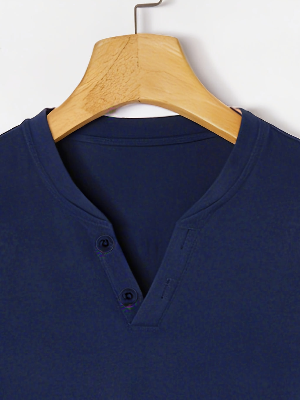 Men'S Summer Solid Short Sleeve T-Shirt, Button-Up V-Neck Casual Top, Soft And Comfortable Linen Fabric, Suitable for Daily Home And Outdoor Wear - Purplish Blue