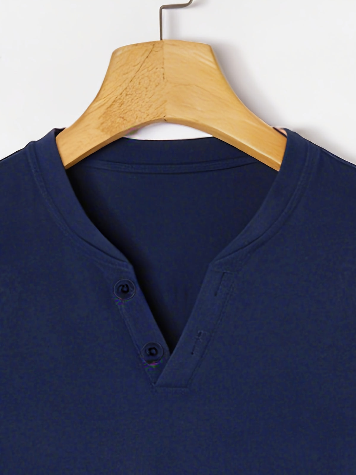 Men'S Summer Solid Short Sleeve T-Shirt, Button-Up V-Neck Casual Top, Soft And Comfortable Linen Fabric, Suitable for Daily Home And Outdoor Wear - Purplish Blue