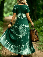 Plus Size, Plus-size Women's V-neck Dress for Spring/summer, Bohemian Style, Comfortable and Lightweight, Perfect for Beach Vacations, Fashionable and Versatile - Dark Green
