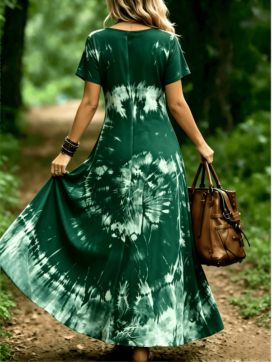 Plus Size, Plus-size Women's V-neck Dress for Spring/summer, Bohemian Style, Comfortable and Lightweight, Perfect for Beach Vacations, Fashionable and Versatile - Dark Green