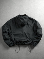 Men'S Spring Autumn Bomber Jacket with Drawstring Hood And Zipper Cardigan, Drawstring Hem Thin Jacket Casual Trendy Outerwear - Black
