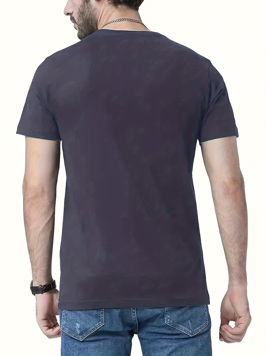 Men'S Summer Casual T-Shirt with Bold "B" Letter Print - Lightweight Polyester, Round Neck, Short Sleeve, Regular Fit, Perfect for Casual Attire, Everyday Tshirt | Trendy Casualwear | Durable Fabric - Navy Color